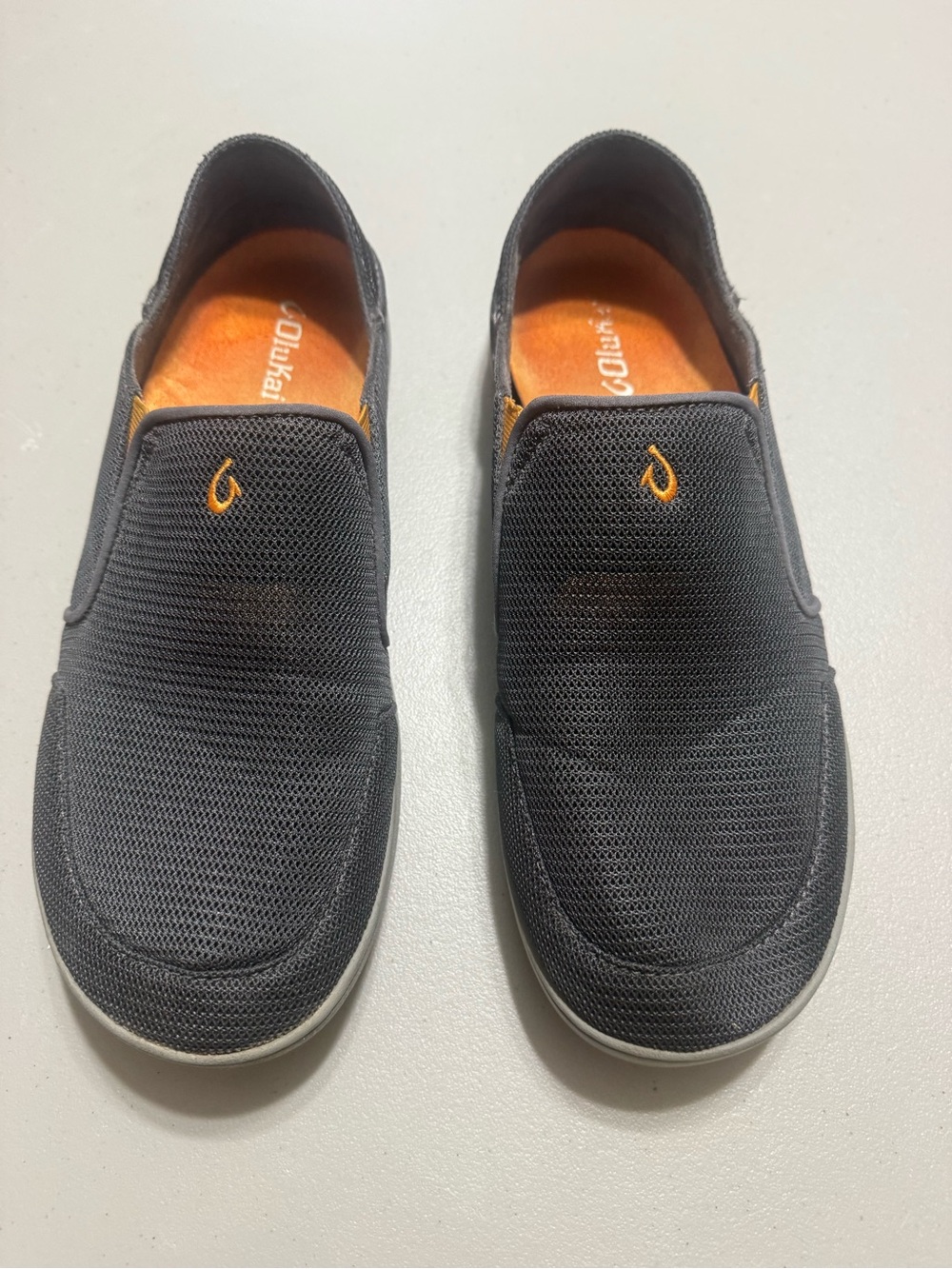 OluKai Black Mesh Slip-On Loafers with Orange Accents